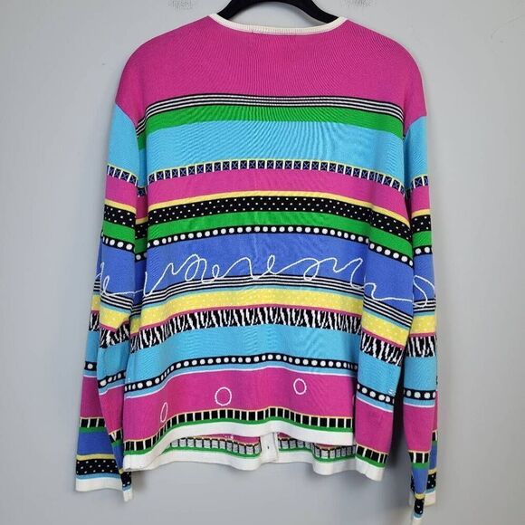 Susan Bristol Womens Large Button Front Cardigan Sweater Colorful Embroidered - Picture 2 of 8